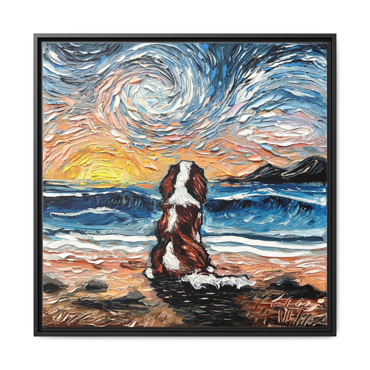 "Beach Days - Blenheim Spaniel" Framed Canvas Wall Art