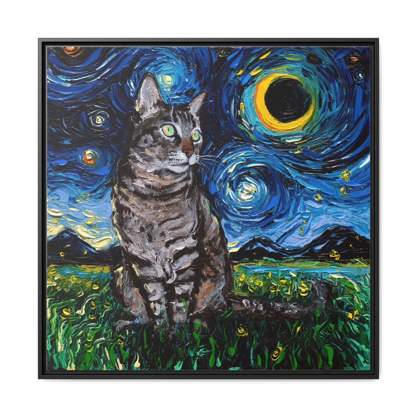 "Tabby Night" Framed Canvas Wall Art