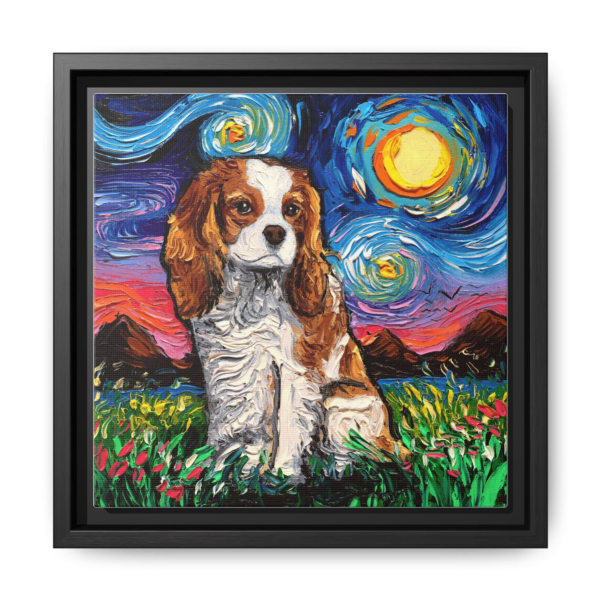 "Blenheim Spaniel Night" Framed Canvas Wall Art