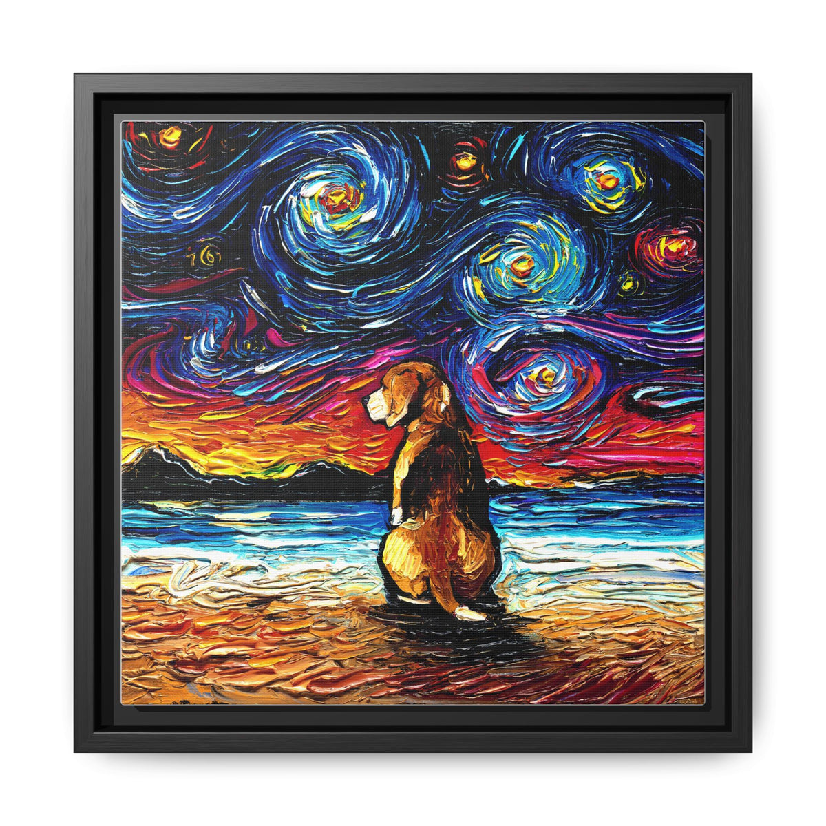 "Beagle Night 2" Framed Canvas Wall Art