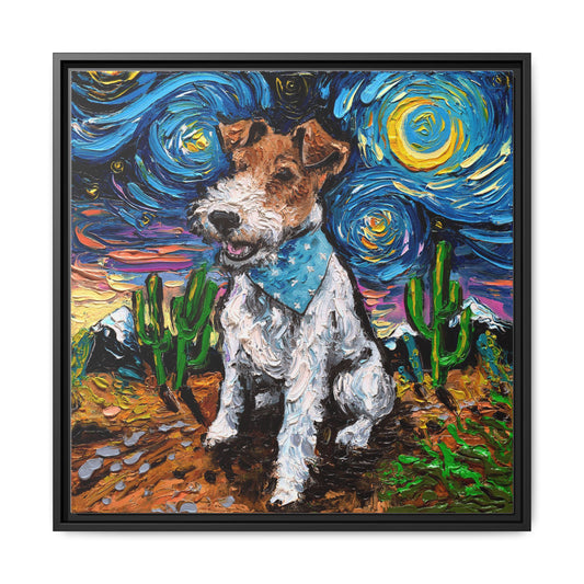 "Wire Fox Terrier Night" Framed Canvas Wall Art