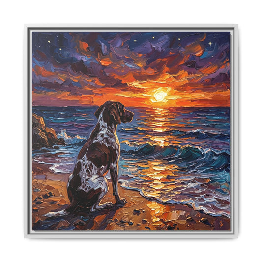 "Beach Days - German Short Hair Pointer" Framed Canvas Wall Art