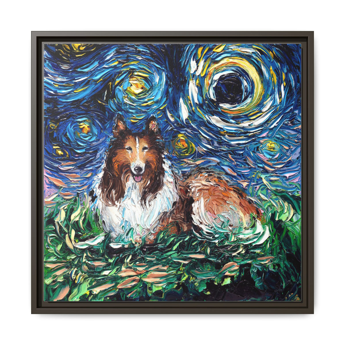 "Collie Night" Framed Canvas Wall Art