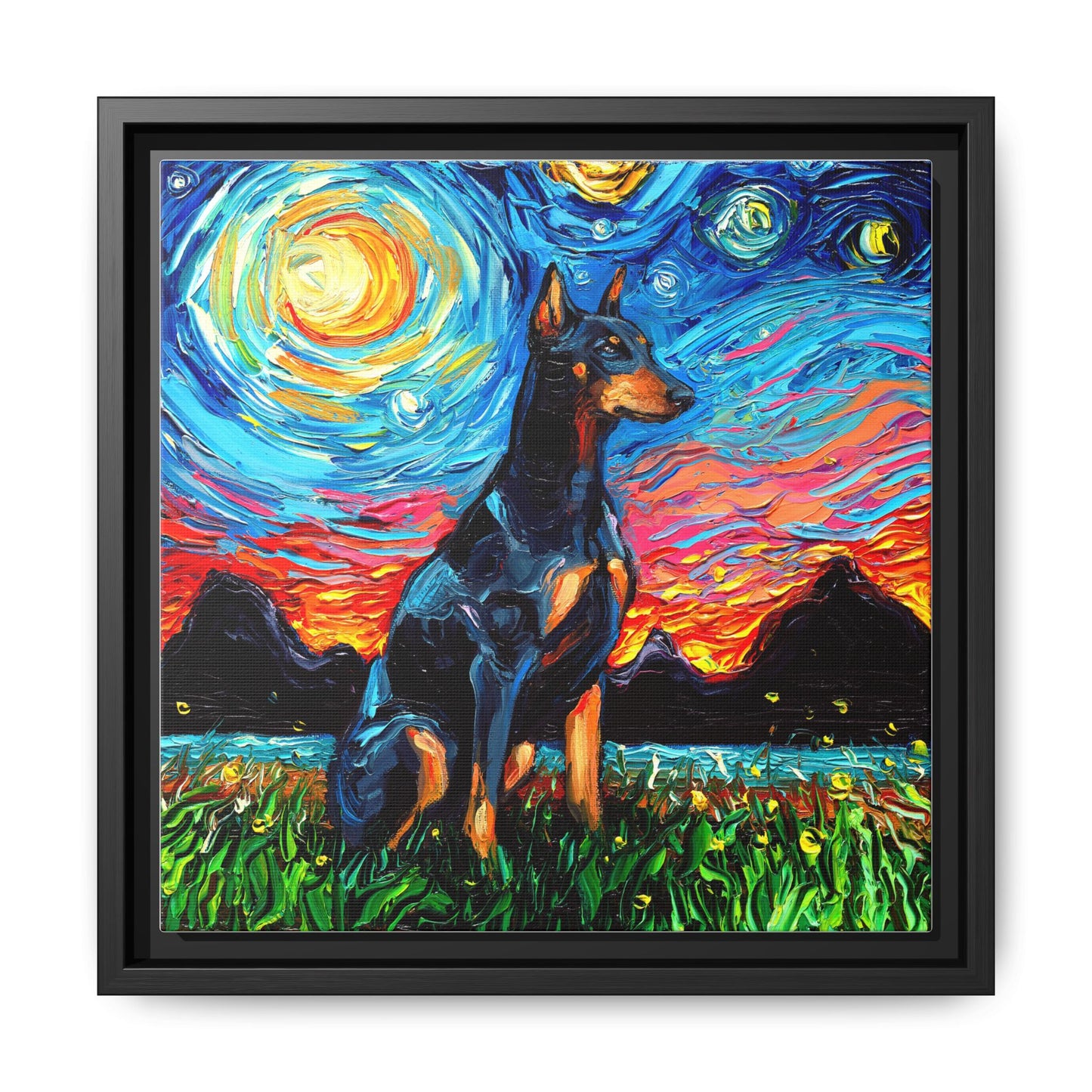 "Doberman Night" Framed Canvas Wall Art