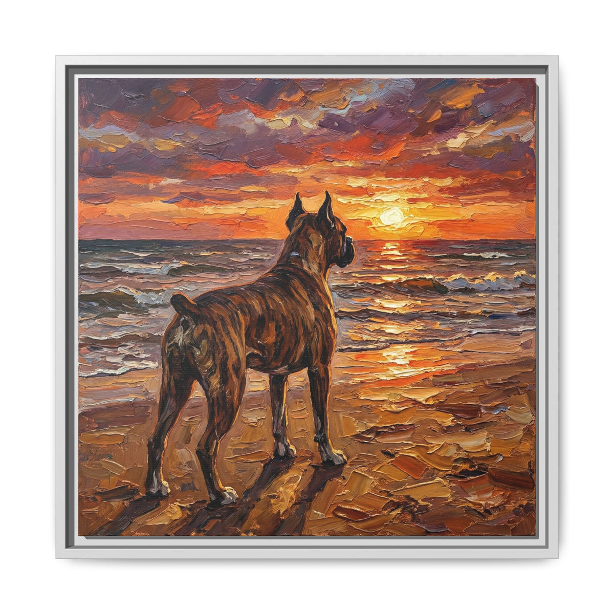 "Beach Day - Brindle Boxer" Framed Canvas Wall Art
