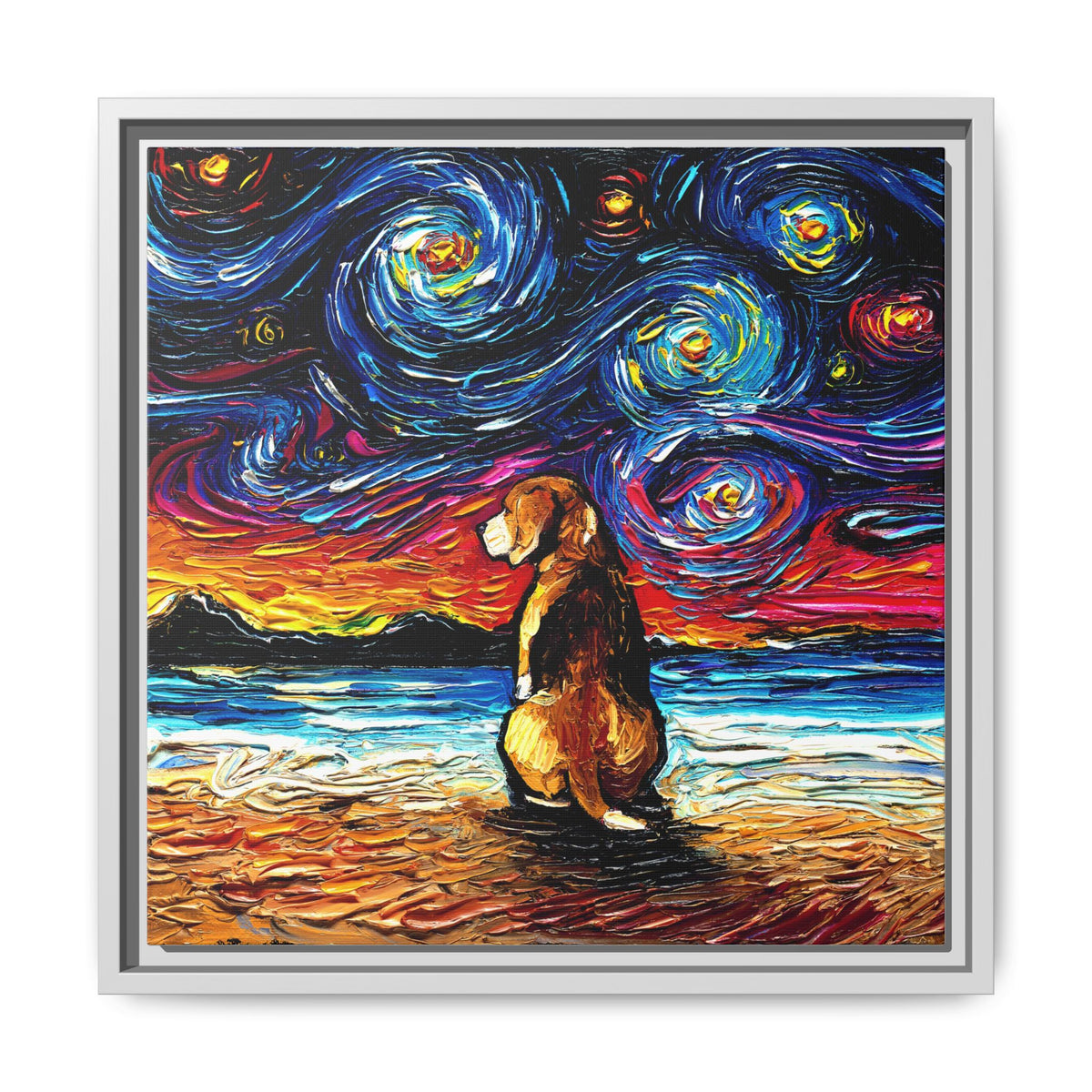 "Beagle Night 2" Framed Canvas Wall Art
