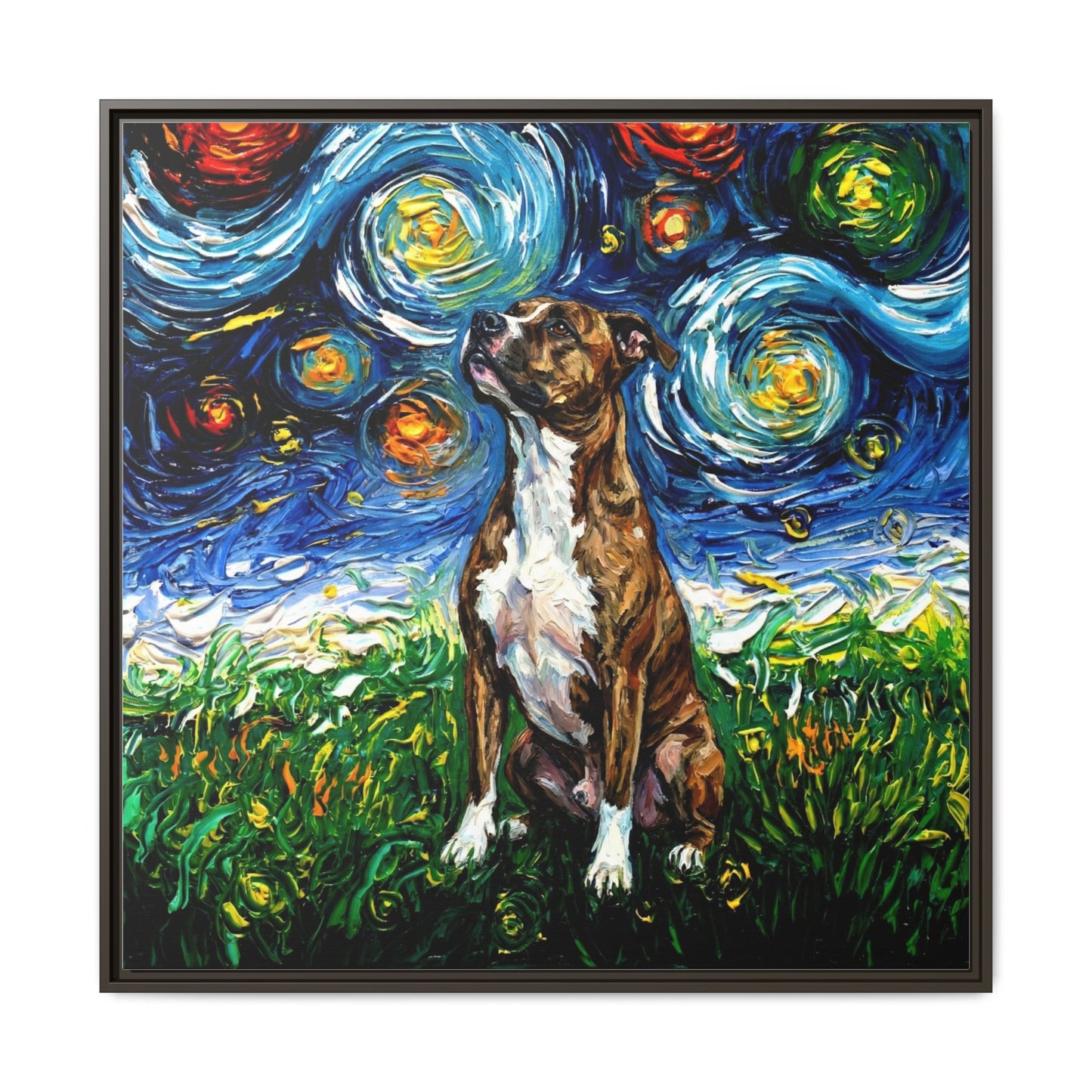 "Brindle Staffordshire Night" Framed Canvas Wall Art