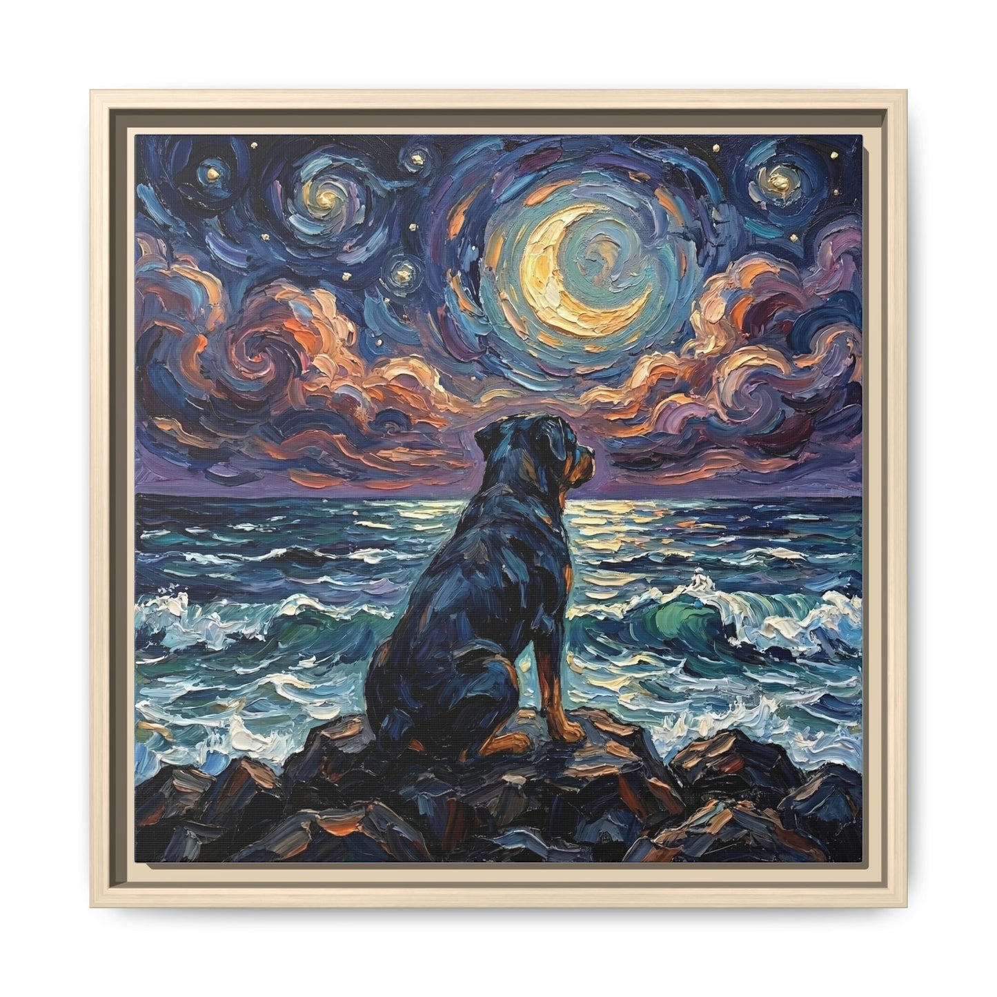 "Beach Nights - Rottweiler" Framed Canvas Wall Art