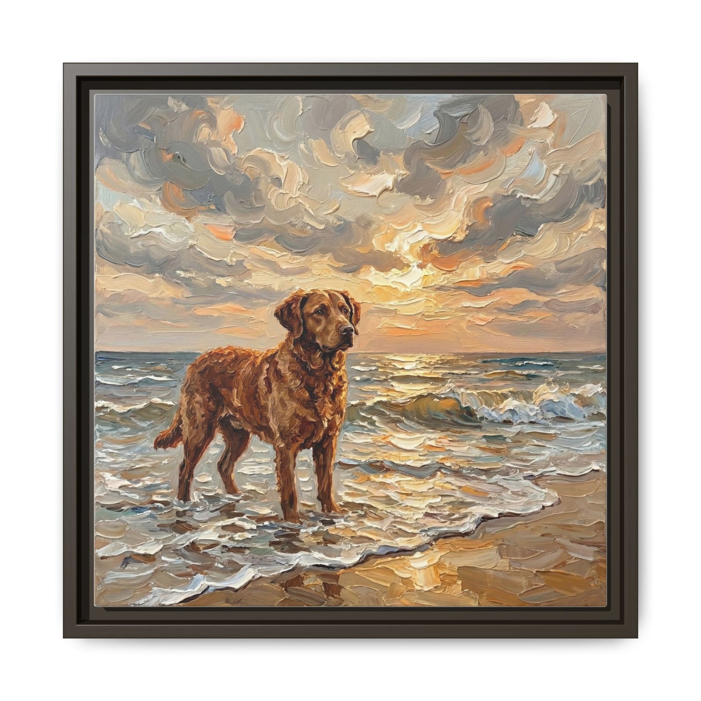 "Beach Day - Chesapeake Bay Retriever" Framed Canvas Wall Art