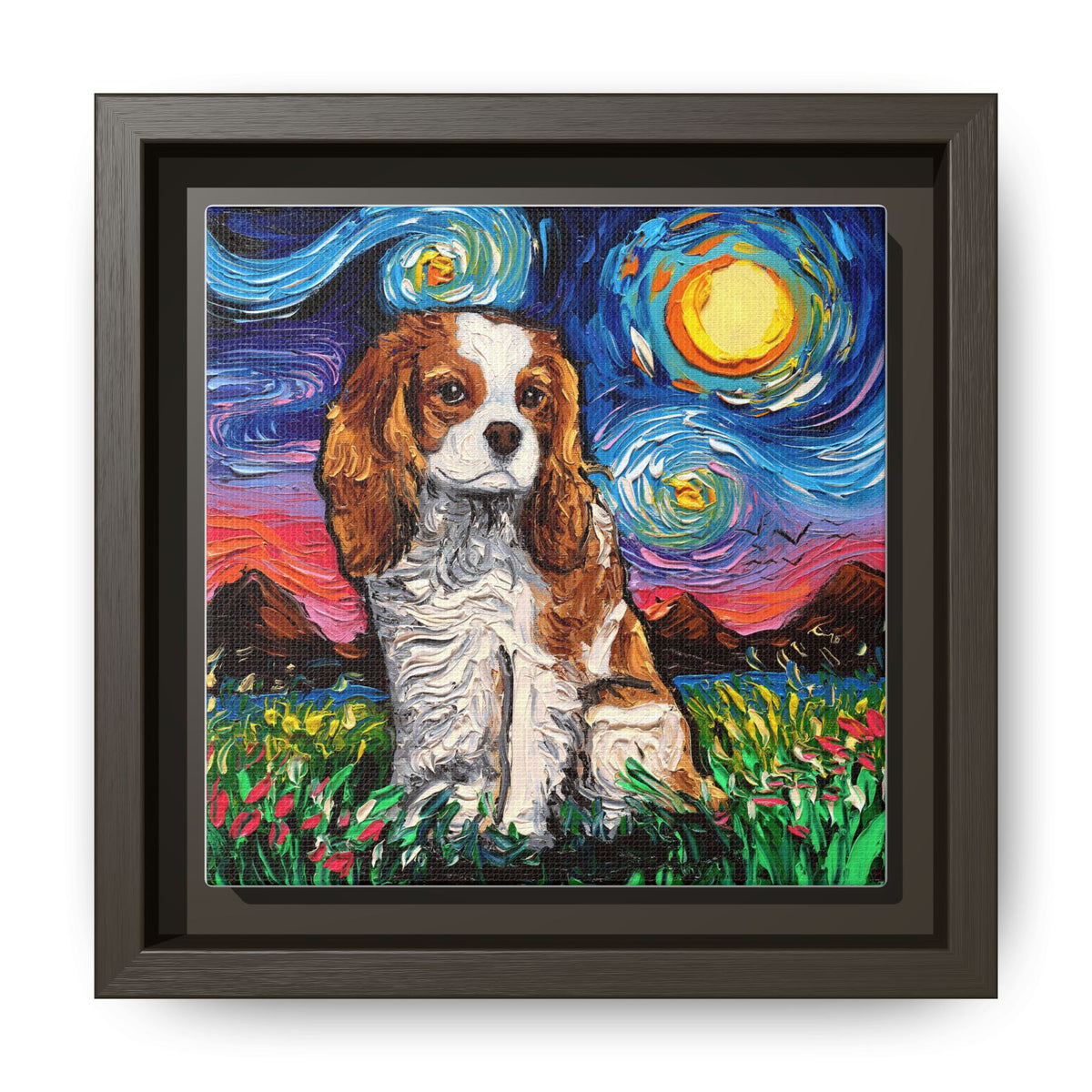"Blenheim Spaniel Night" Framed Canvas Wall Art