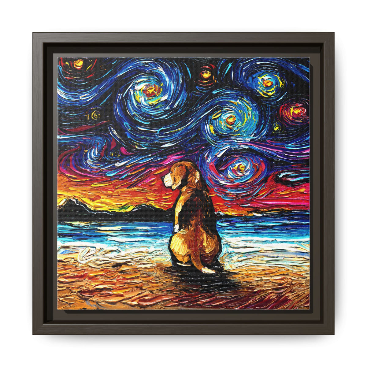 "Beagle Night 2" Framed Canvas Wall Art