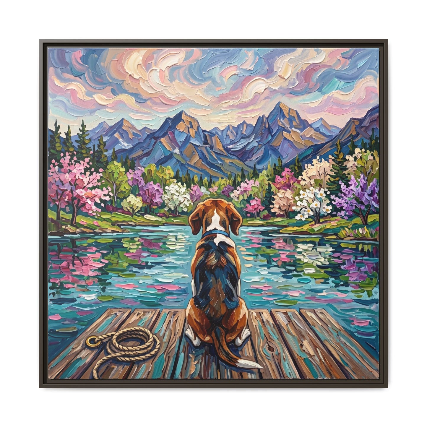 "On The Dock - Beagle" Framed Canvas Wall Art