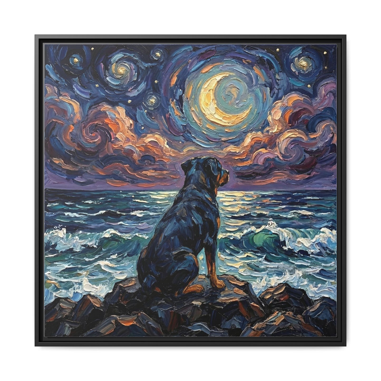 "Beach Nights - Rottweiler" Framed Canvas Wall Art