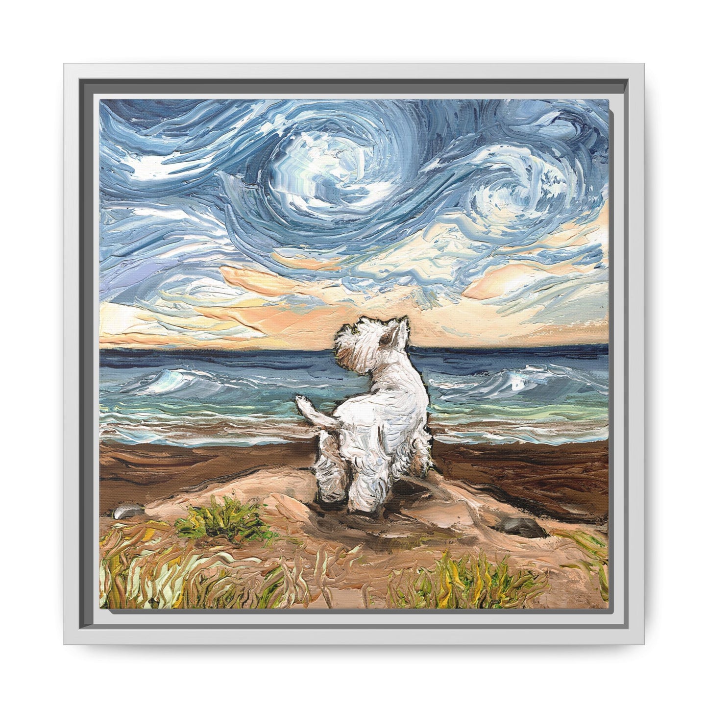 "Beach Day - Westie" Framed Canvas Wall Art