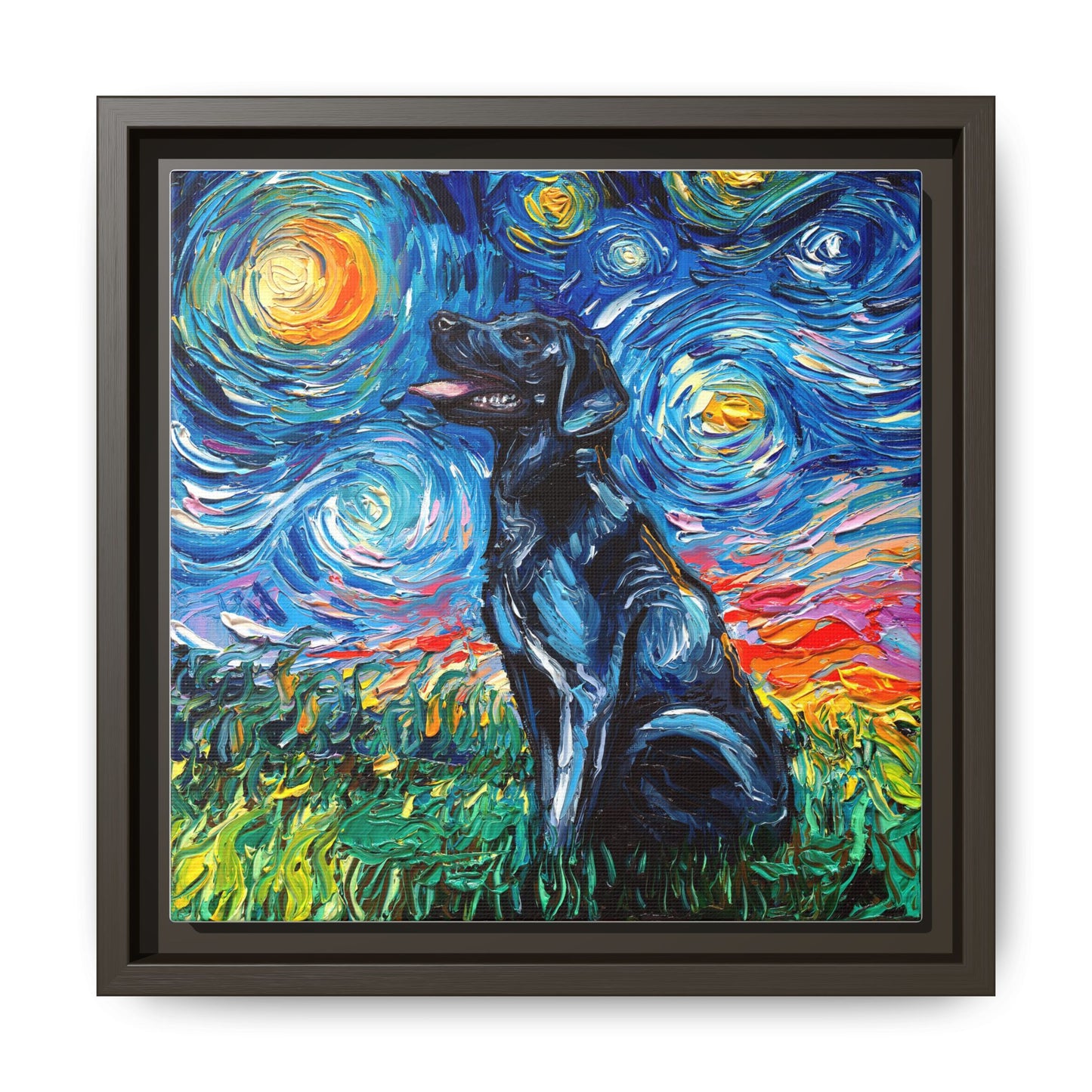 "Black Labrador Night" Framed Canvas Wall Art