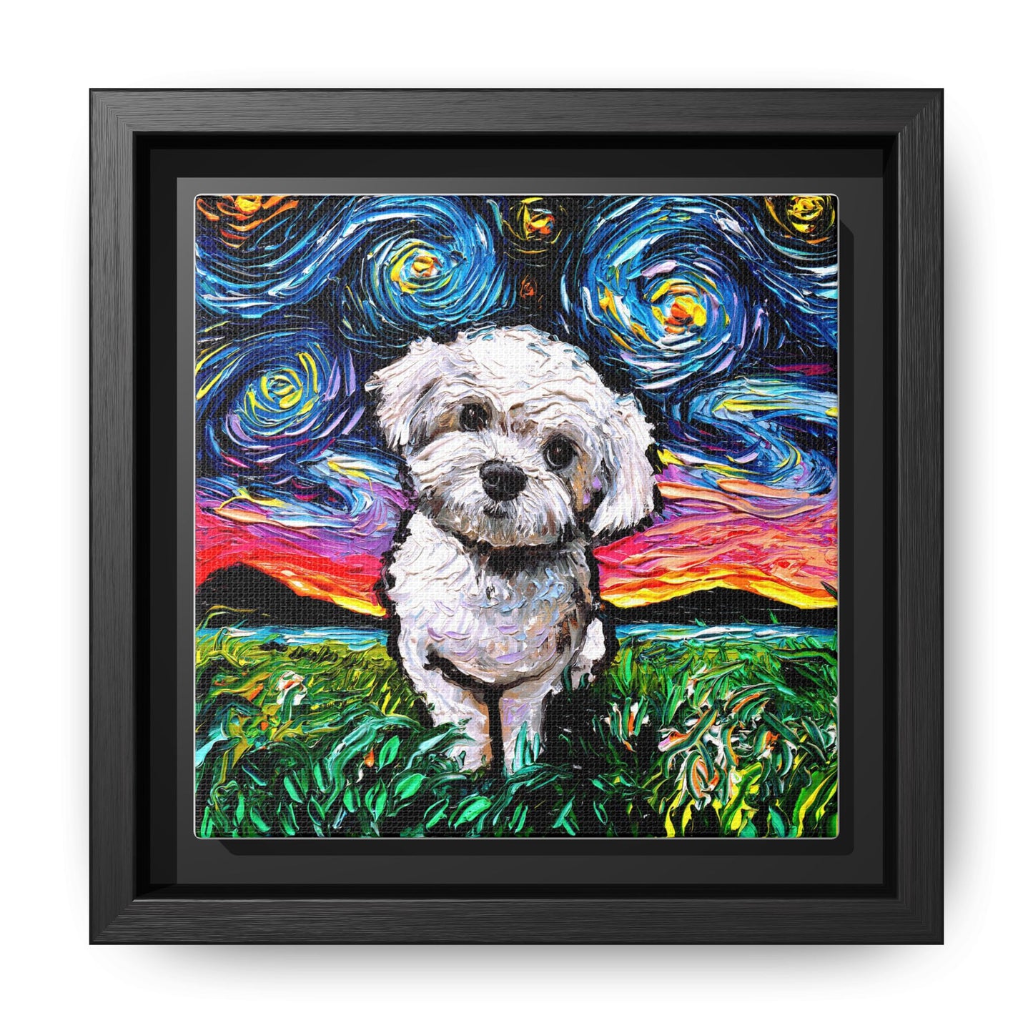 "Maltipoo Night" Framed Canvas Wall Art
