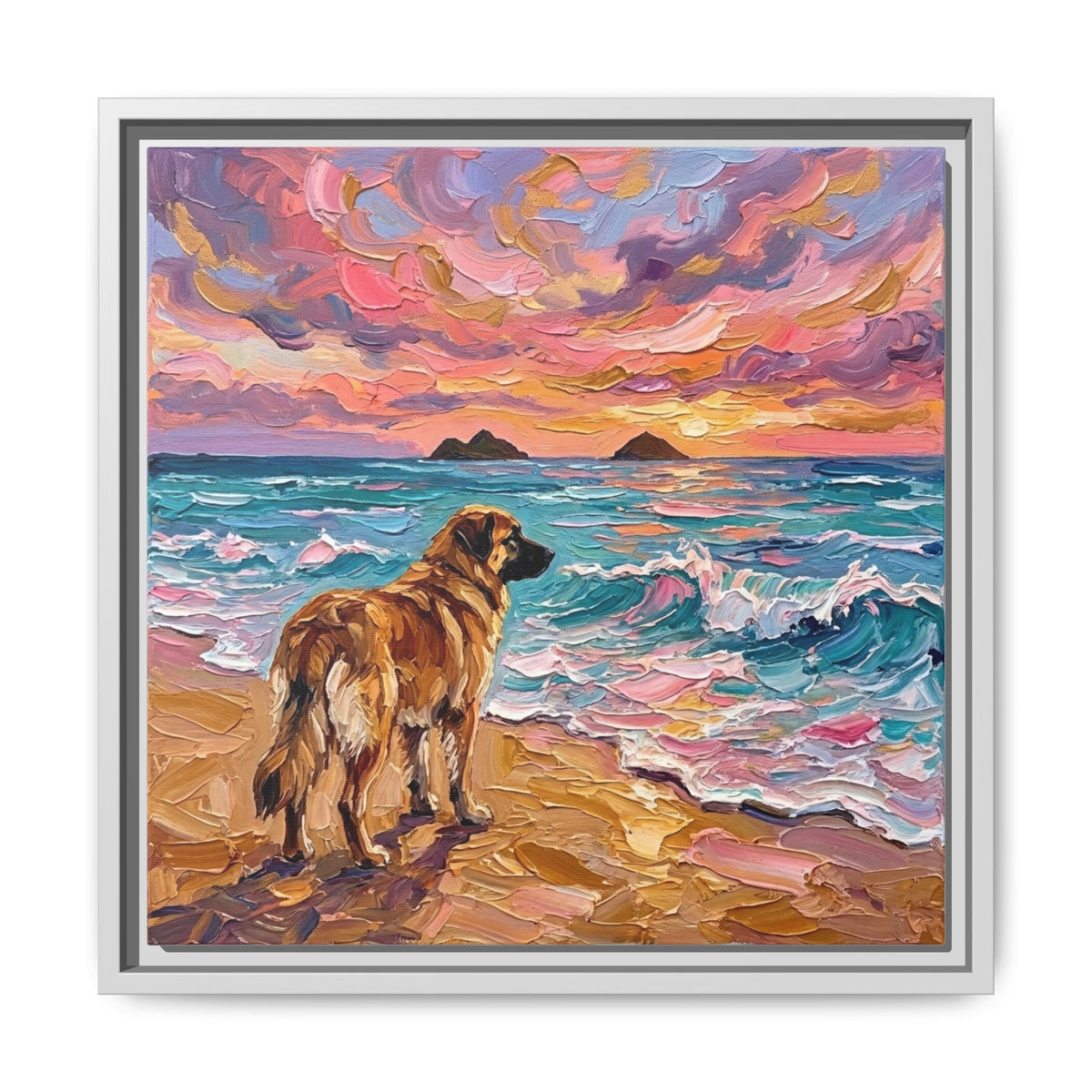 "Beach Days - Leonberger" Framed Canvas Wall Art