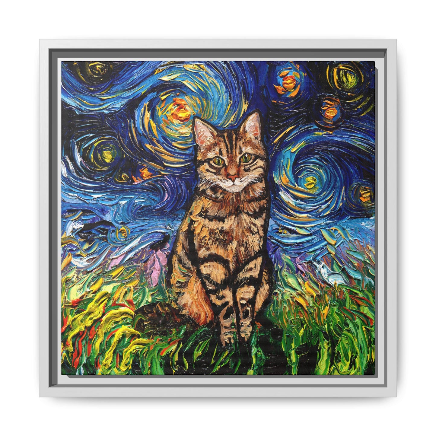 "BrownTabby Night" Framed Canvas Wall Art