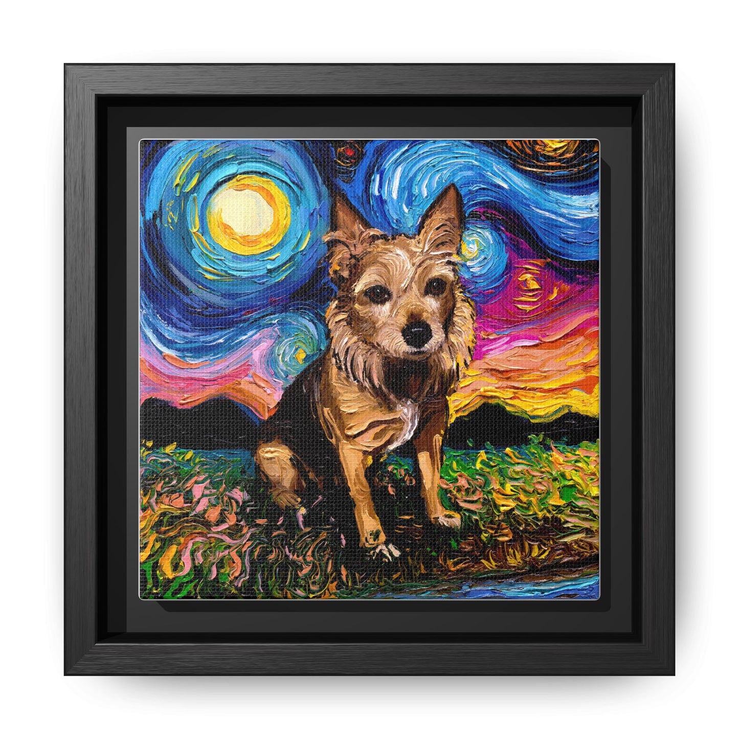 "Australian Terrier Night" Framed Canvas Wall Art