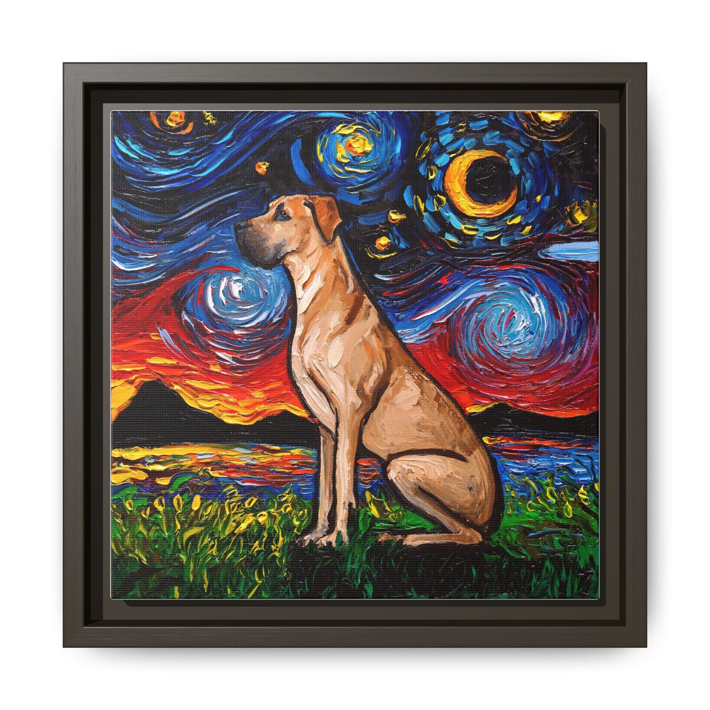 "Fawn Great Dane Night" Framed Canvas Wall Art