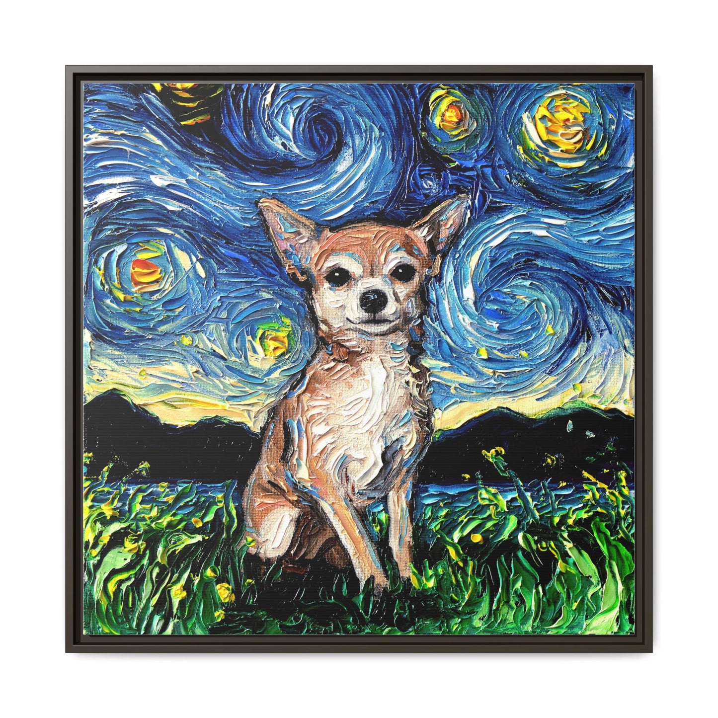 "Chihuahua Night" Framed Canvas Wall Art