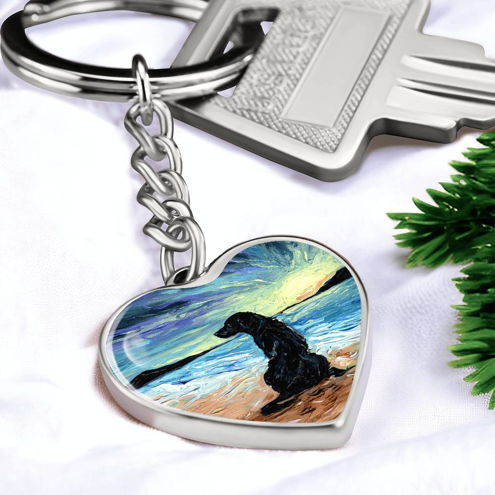 Beach Days - Black Labrador Heart Keychain