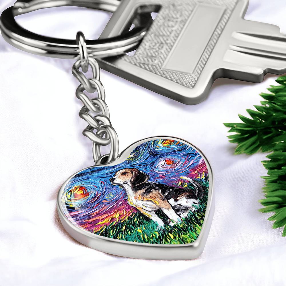 Beagle Starry Night Heart Keychain