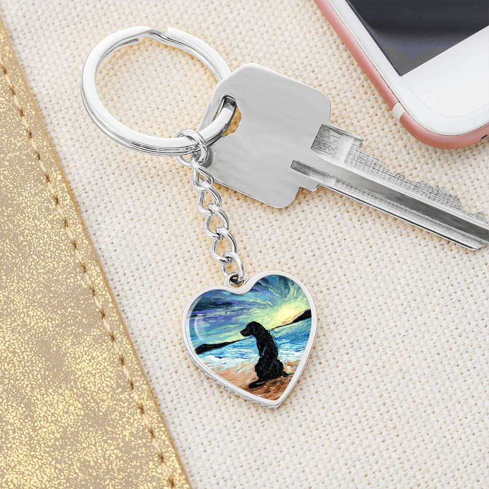 Beach Days - Black Labrador Heart Keychain