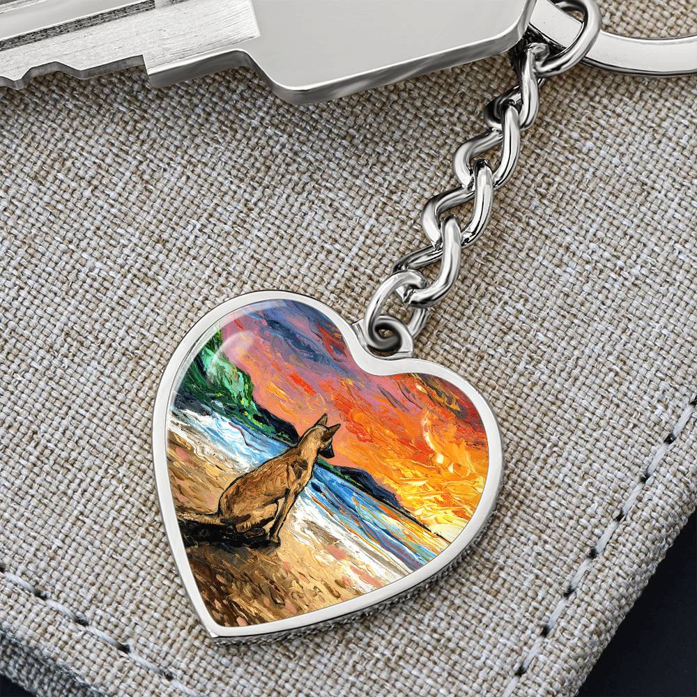 Beach Days - Belgian Malinois Heart Keychain