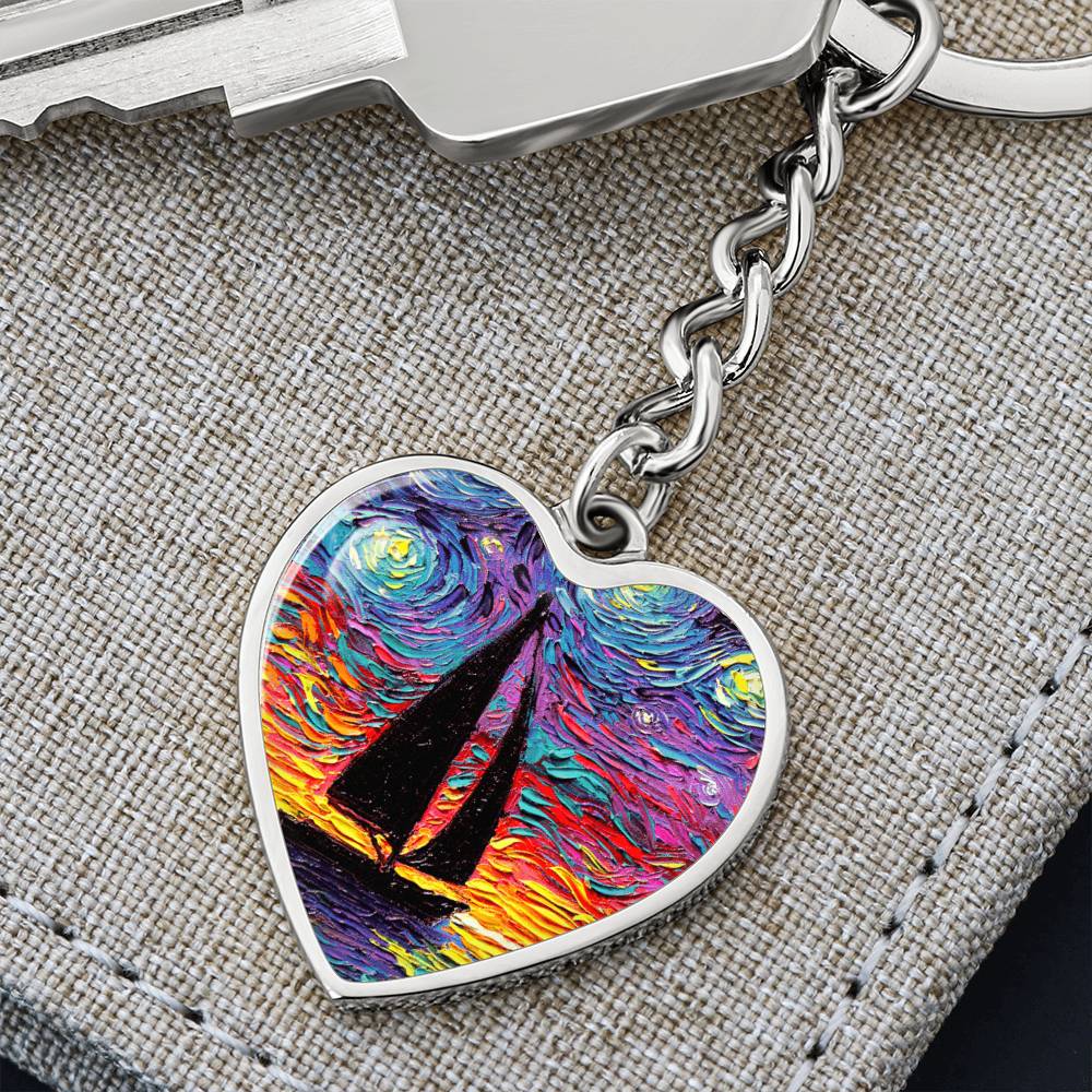 Come Sail Away Starry Night Heart Keychain