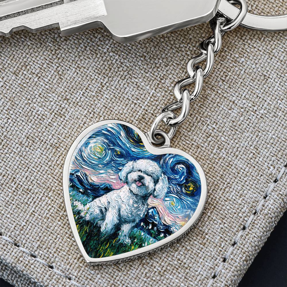 Bichon Frise Starry Night Heart Keychain