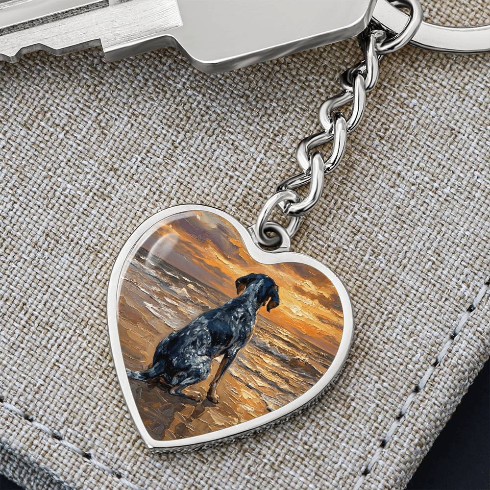 Beach Days - Blue Tick Coonhound Heart Keychain