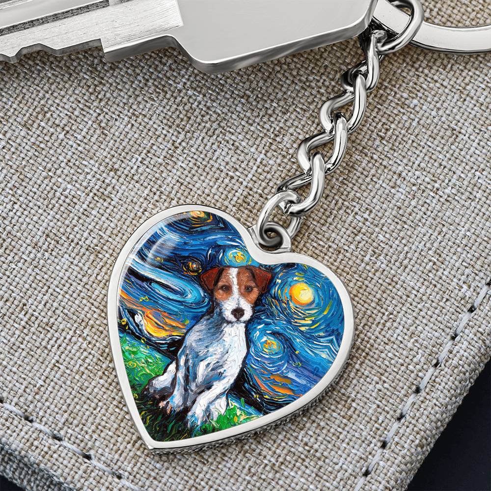 Jack Russell Terrier Starry Night Heart Keychain