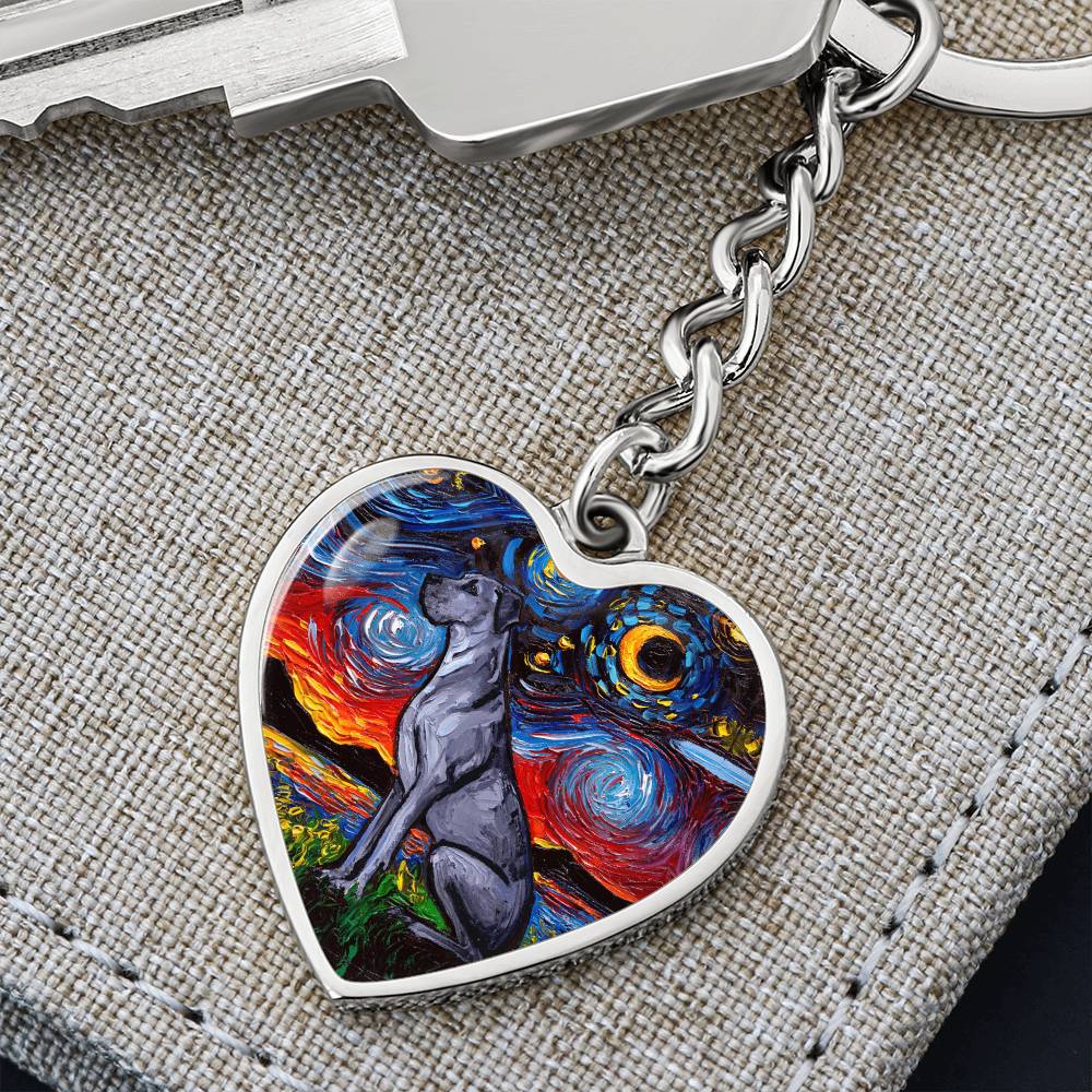 Blue Great Dane Starry Night Heart Keychain