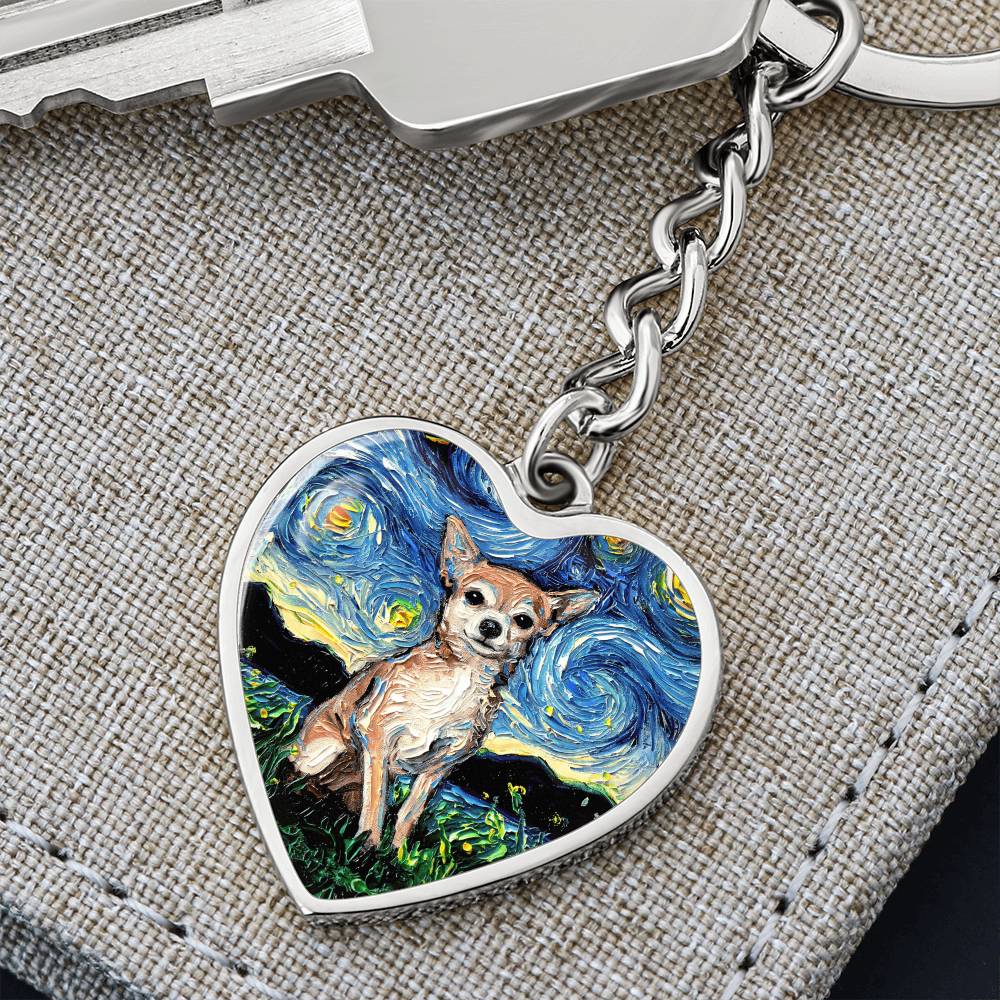 Chihuahua Starry Night Heart Keychain