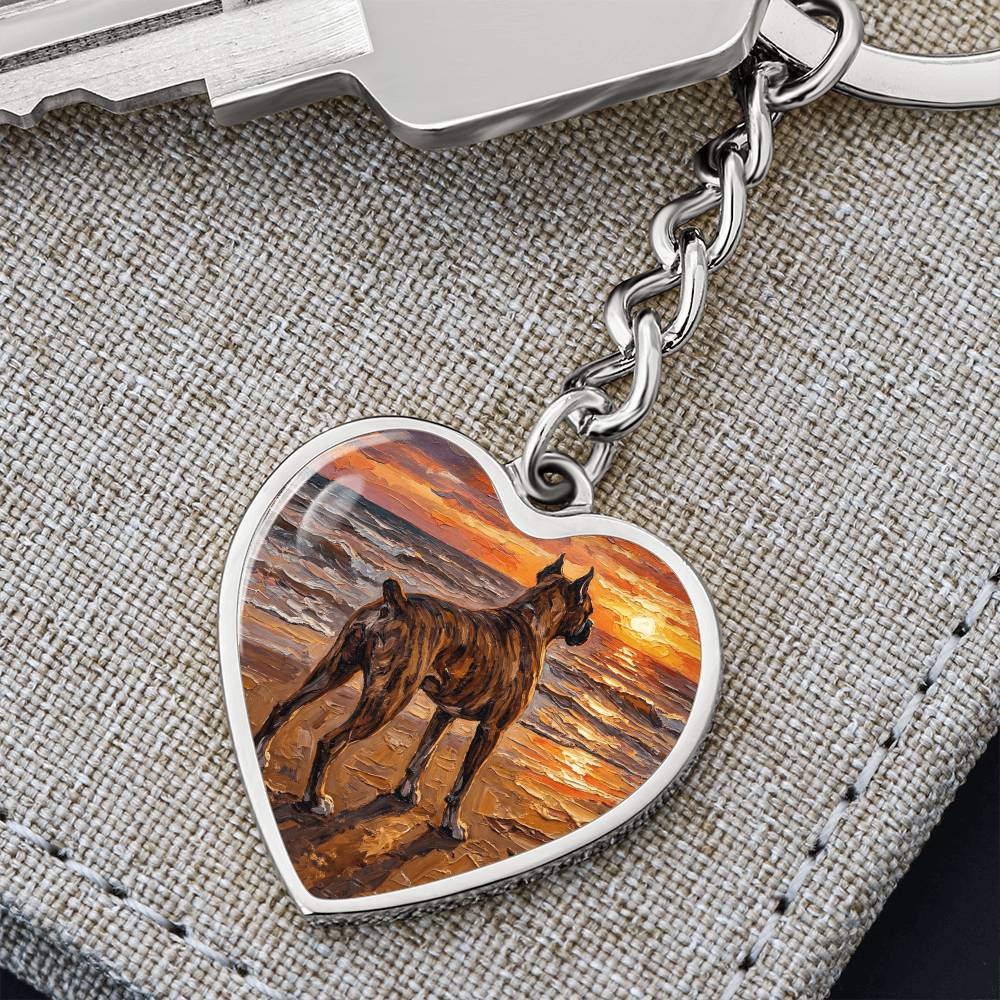Beach Days - Brindle Boxer Heart Keychain