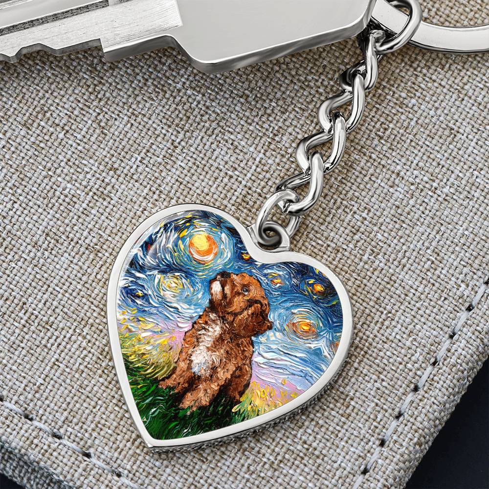 Cavapoo Starry Night Heart Keychain