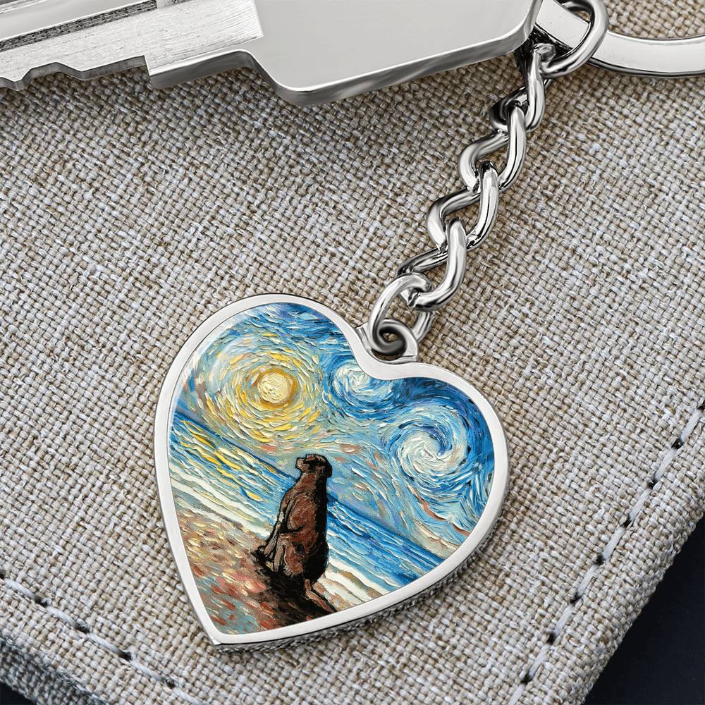Beach Days - Chocolate Labrador Starry Night Heart Keychain