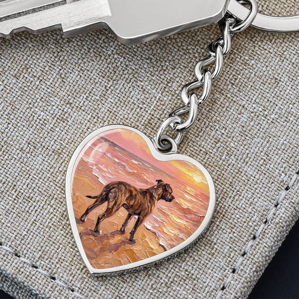 Beach Days - Brindle Pit Bull Heart Keychain