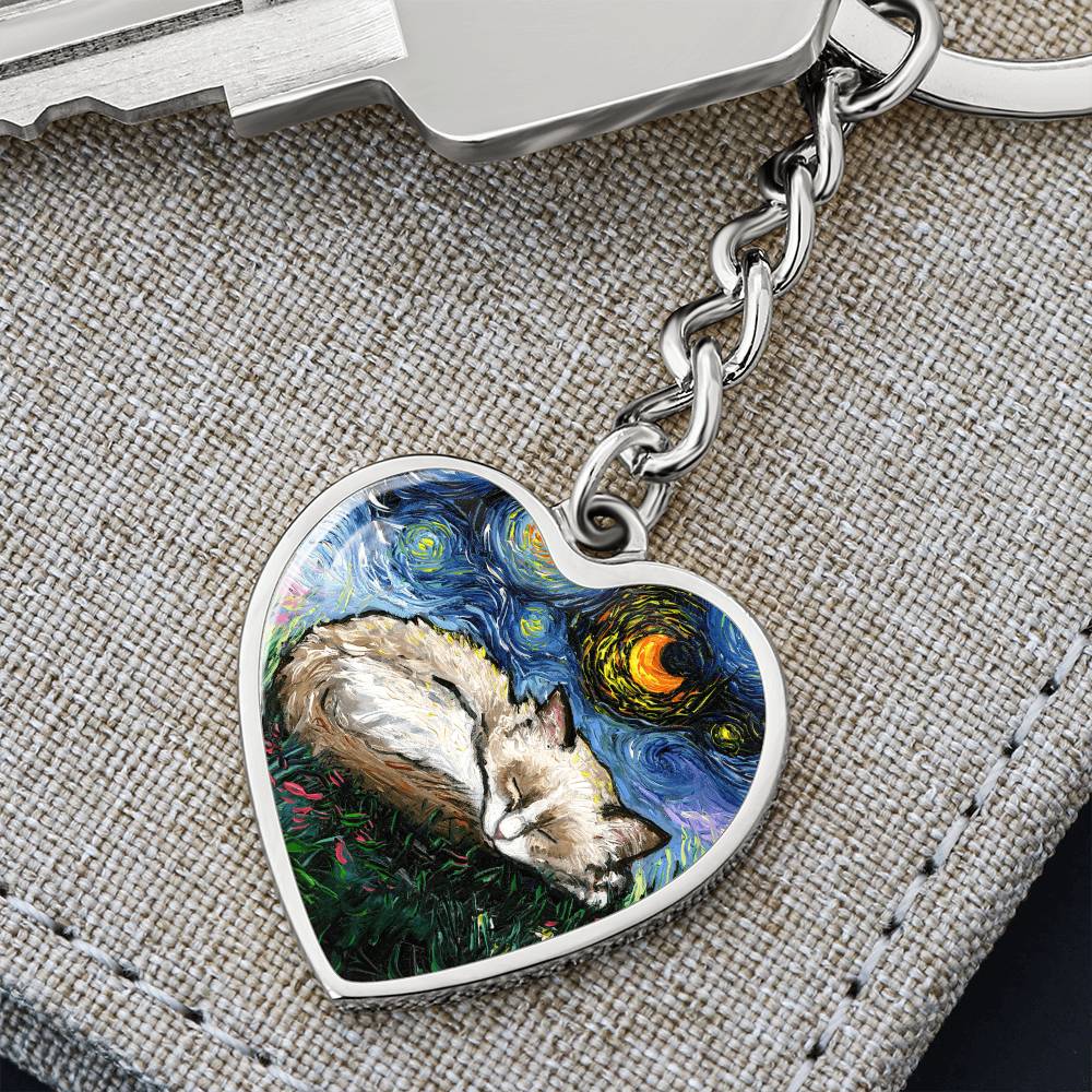 Ragdoll Starry Night Heart Keychain