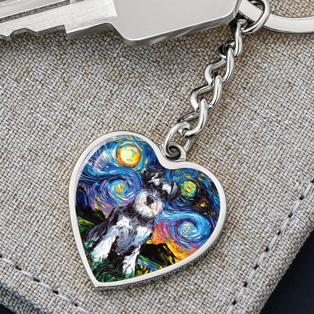 Schnauzer Starry Night Heart Keychain