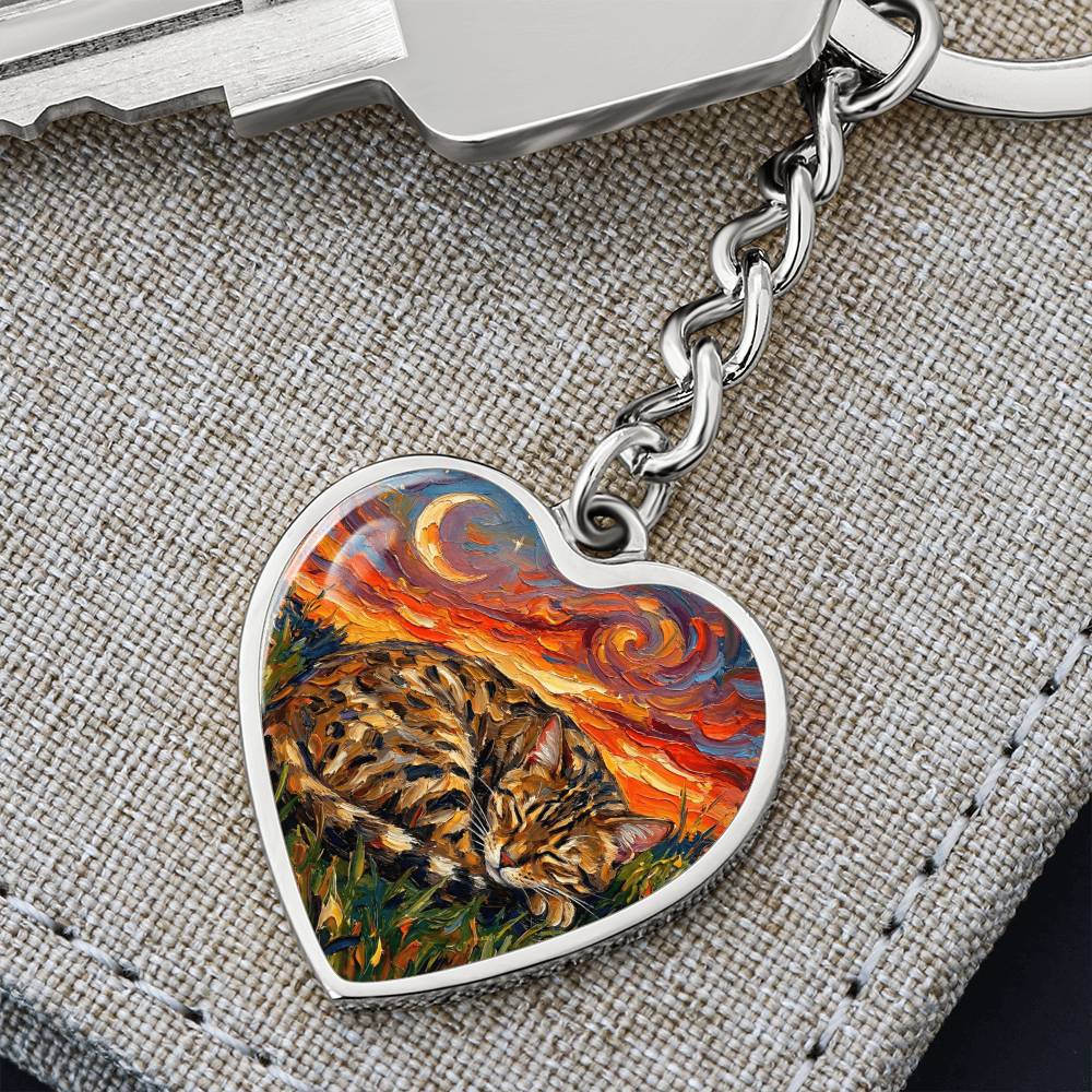 Sleepy Egyptian Mau Night Heart Keychain