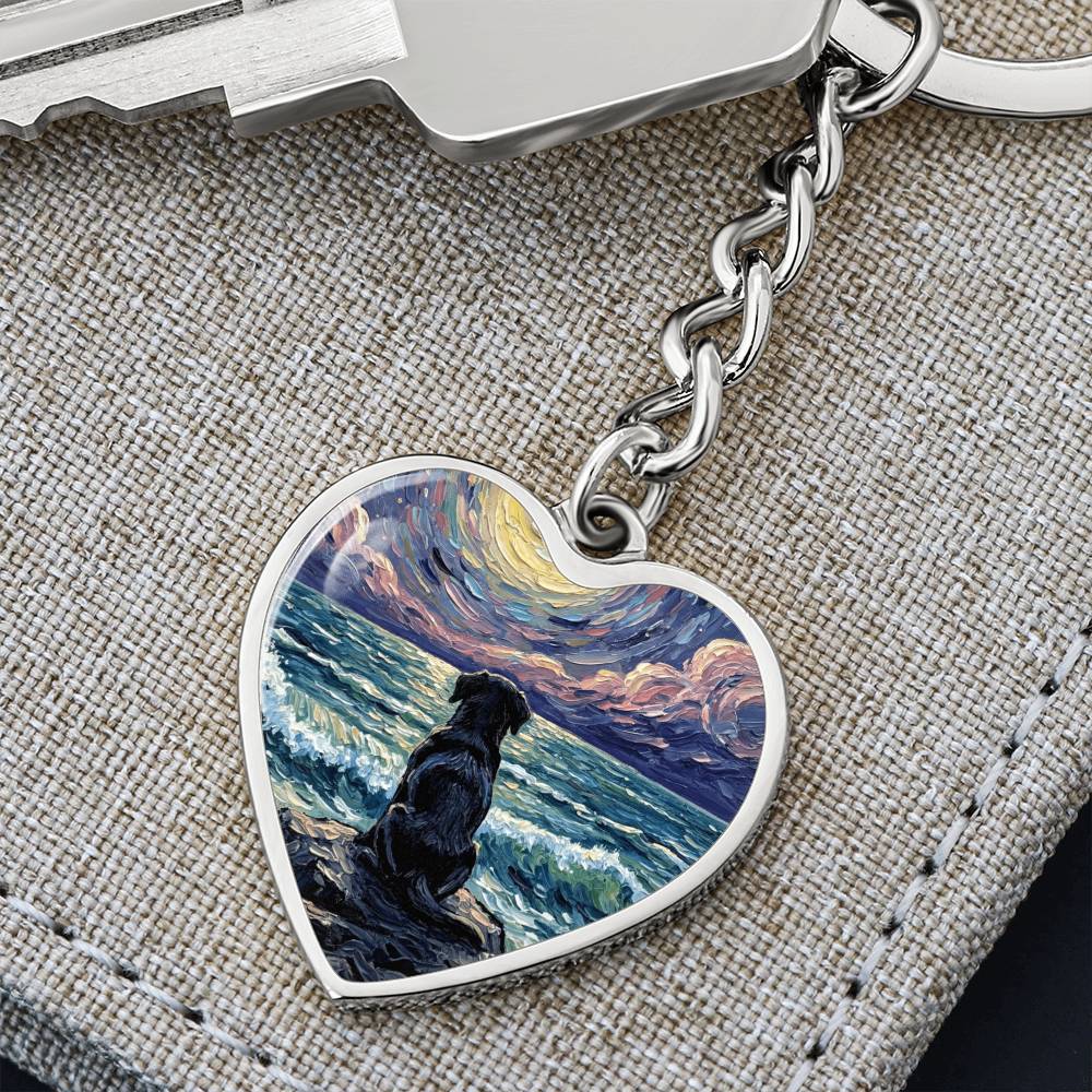 Beach Night - Black Labrador Puppy Heart Keychain