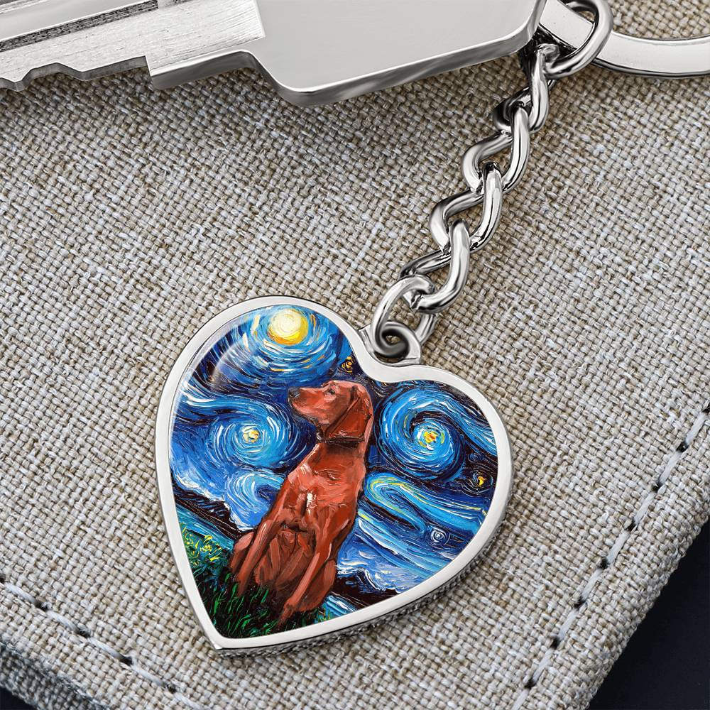 Redbone Coonhound Starry Night Heart Keychain