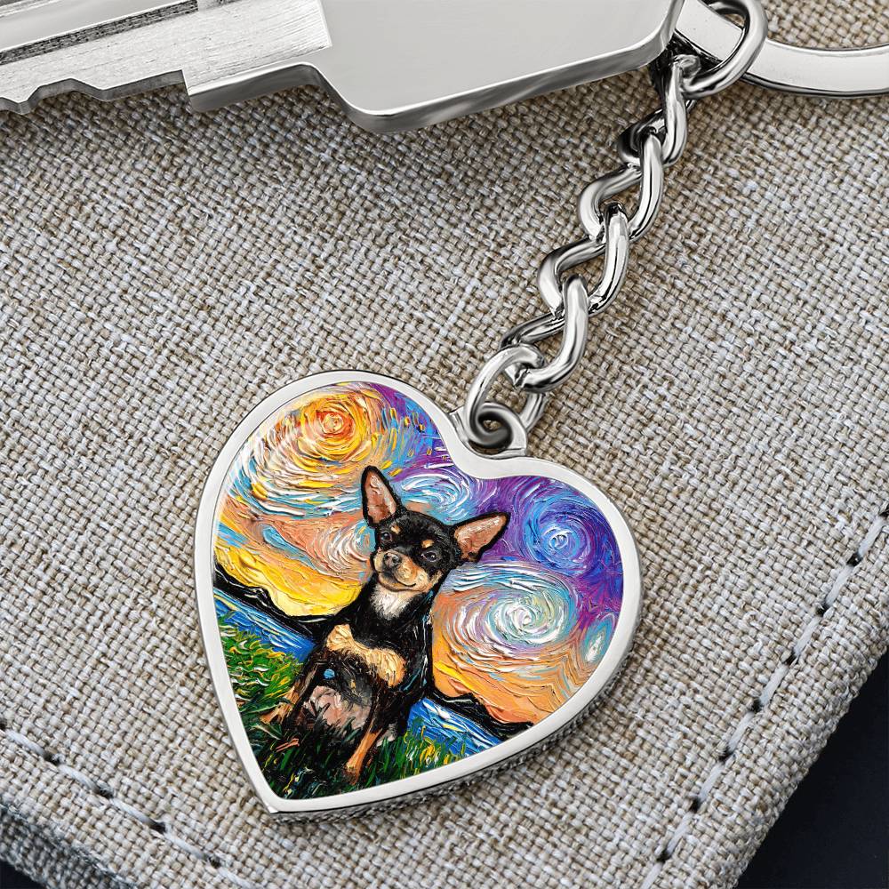 Black and Tan Chihuahua Starry Night Heart Keychain
