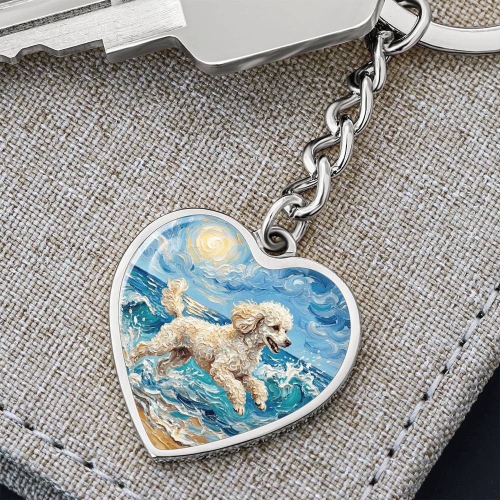 Beach Day - White Toy Poodle Heart Keychain