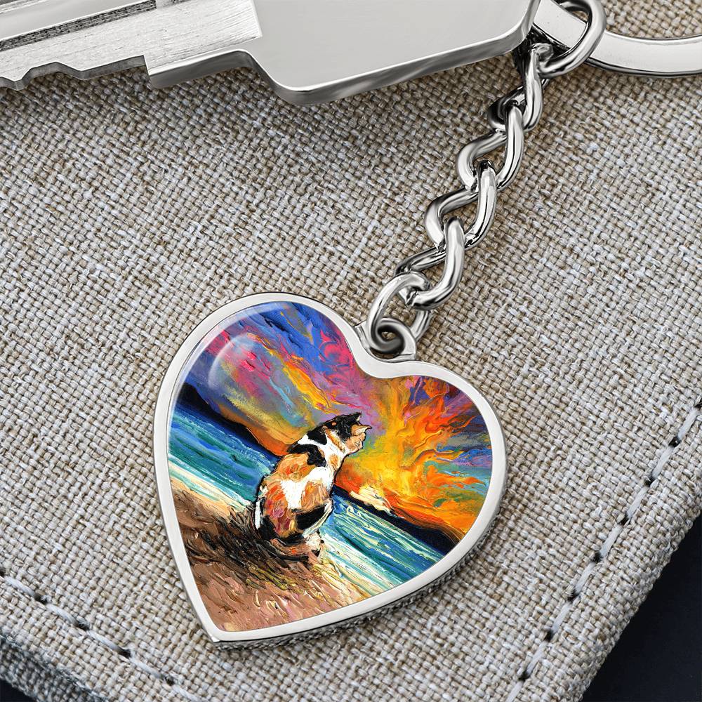 Beach Days - Calico Cat Heart Keychain