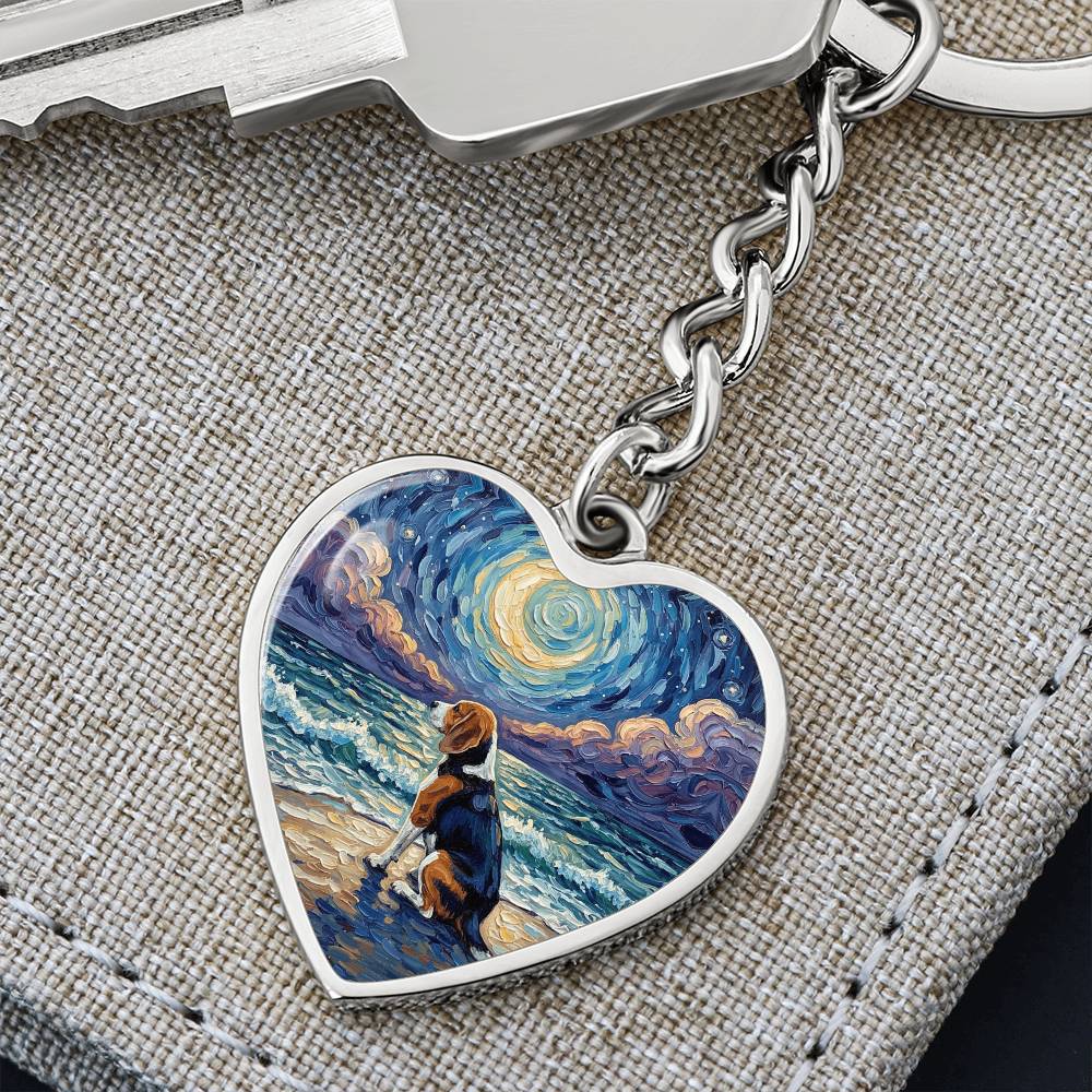 Beach Night - Beagle Heart Keychain