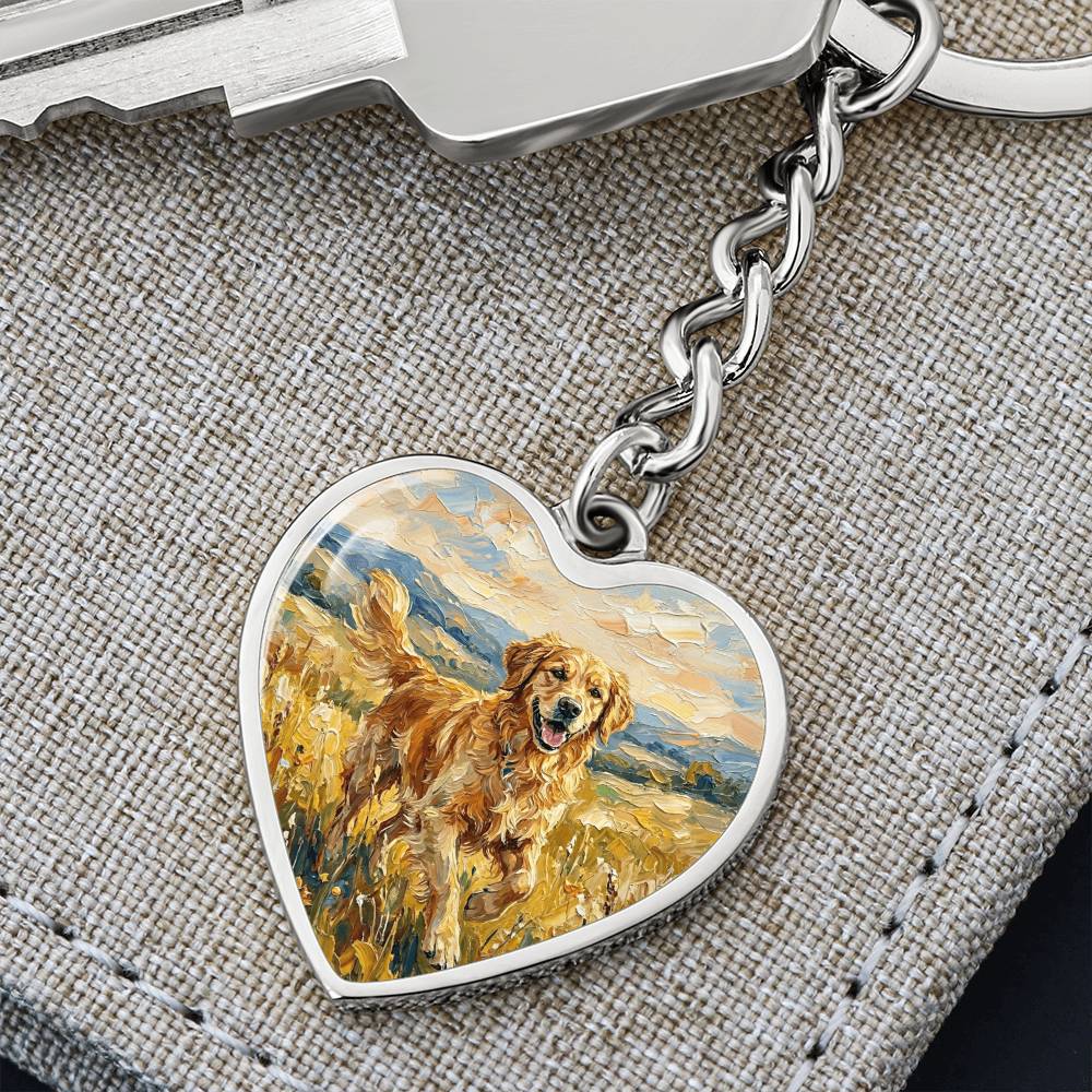 Happy Golden Retriever Heart Keychain