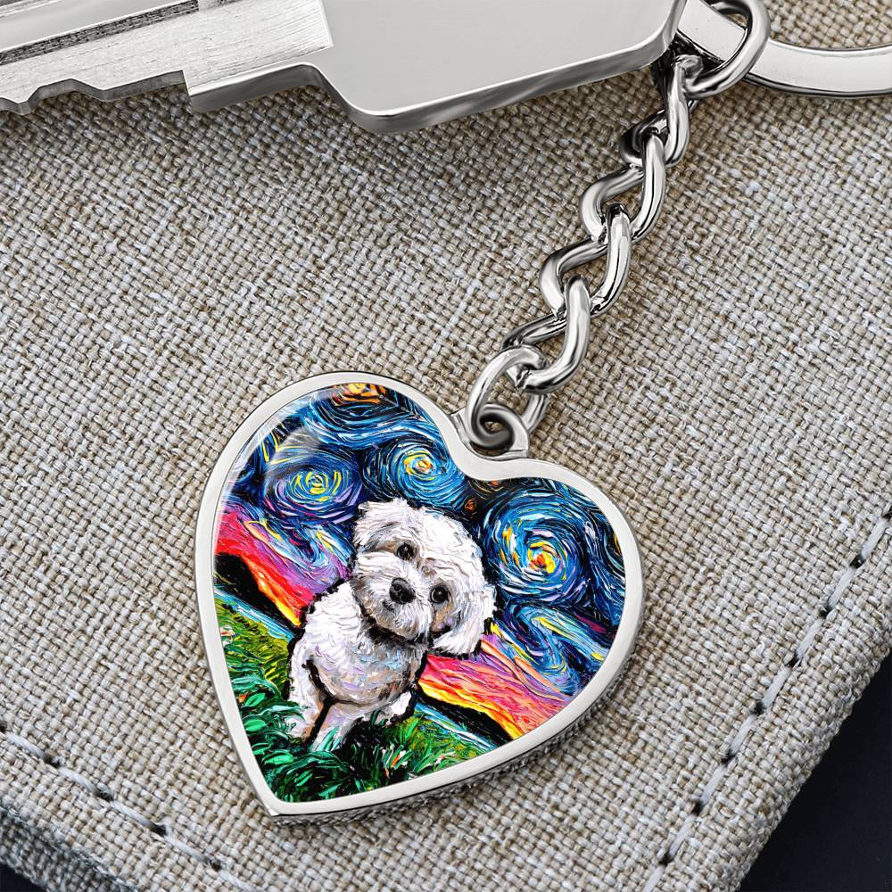 Maltipoo Starry Night Heart Keychain